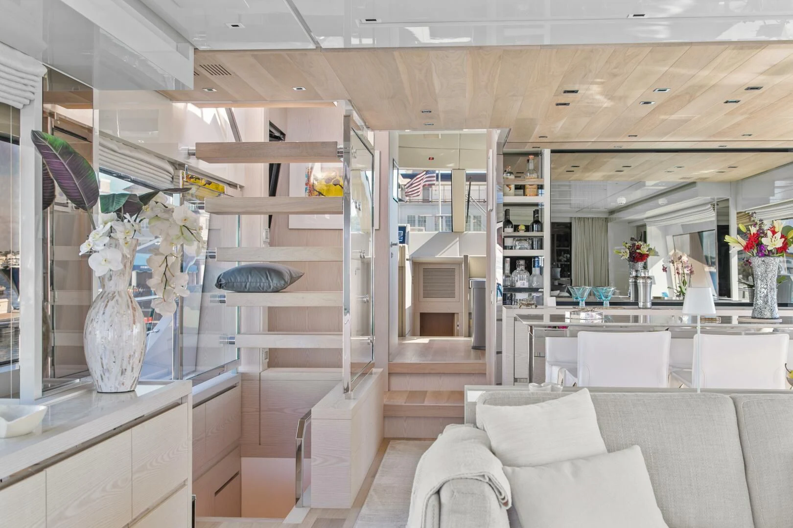 a room with a glass wall aboard JUJU Yacht for Sale