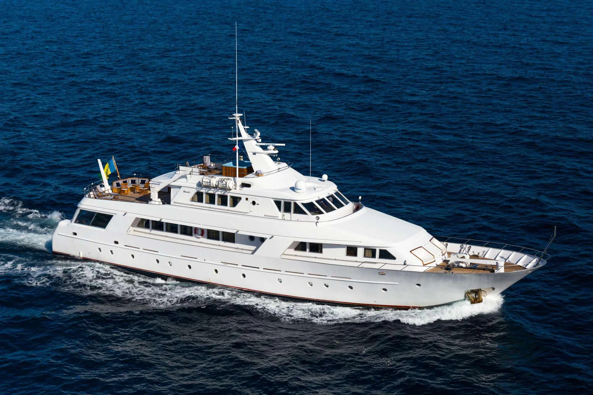 a large white yacht in the water aboard STAR OF THE SEA Yacht for Sale