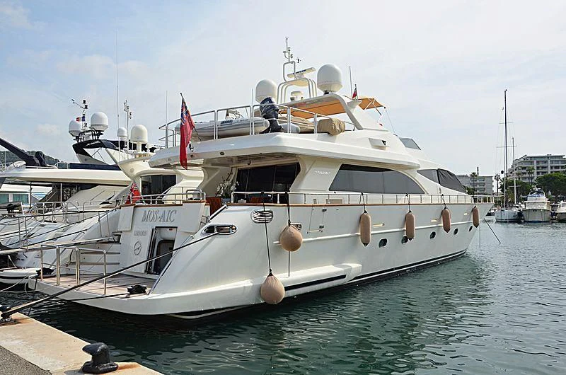 a large white boat in the water aboard MOS-AIC Yacht for Sale