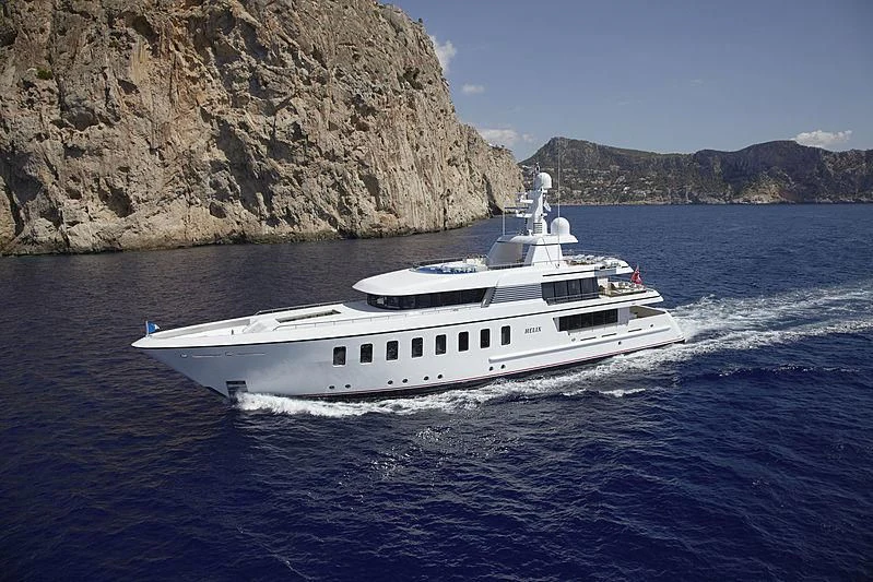 a white yacht in the water aboard MEGAN Yacht for Sale