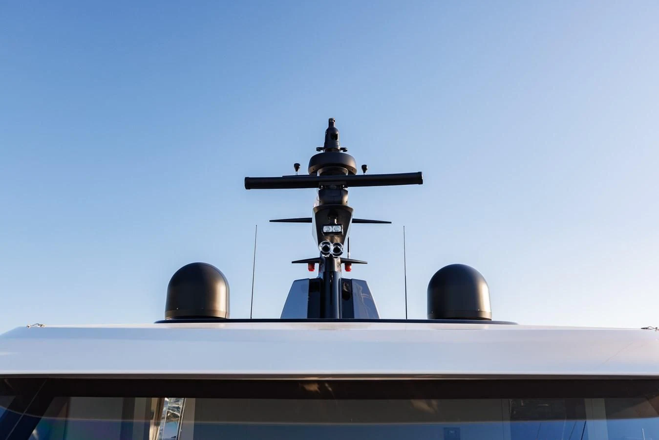 a large metal structure with a satellite dish on top aboard AMIGA Yacht for Sale