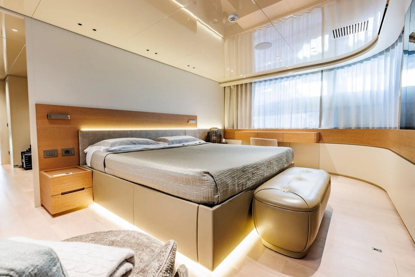 a room with two beds aboard AMIGA Yacht for Sale