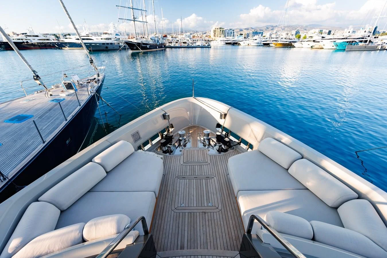 a dock with boats on it aboard AMIGA Yacht for Sale