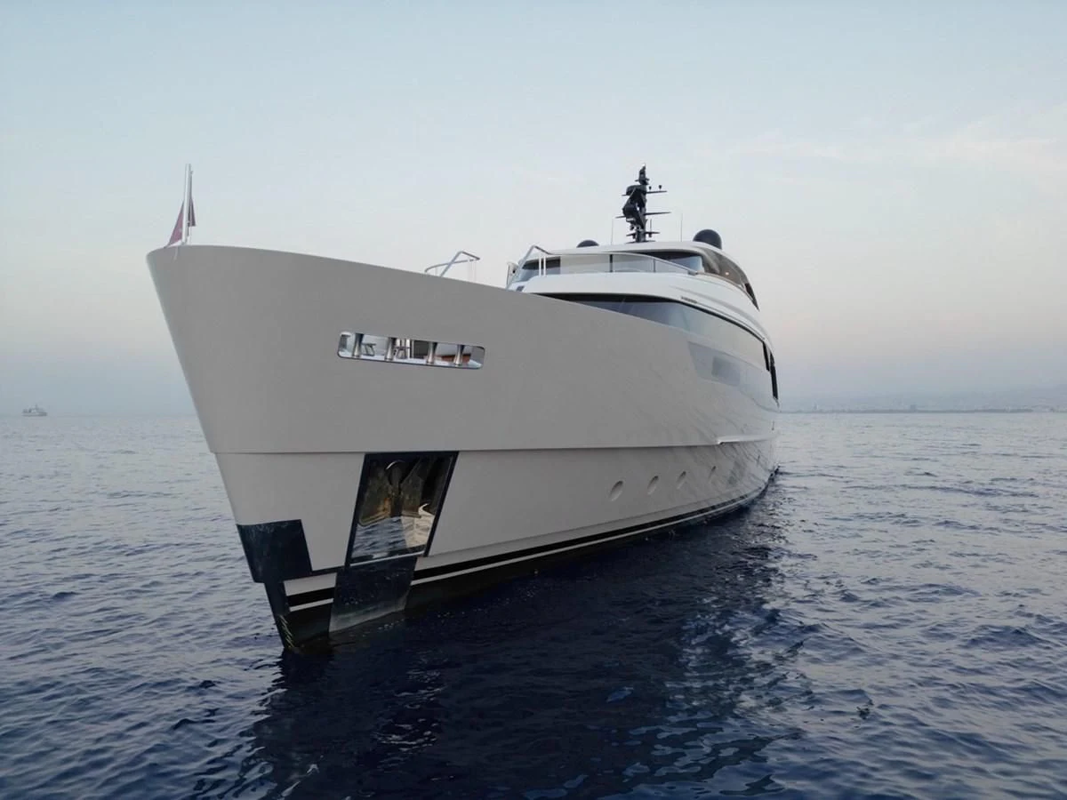 a white yacht in the water aboard AMIGA Yacht for Sale