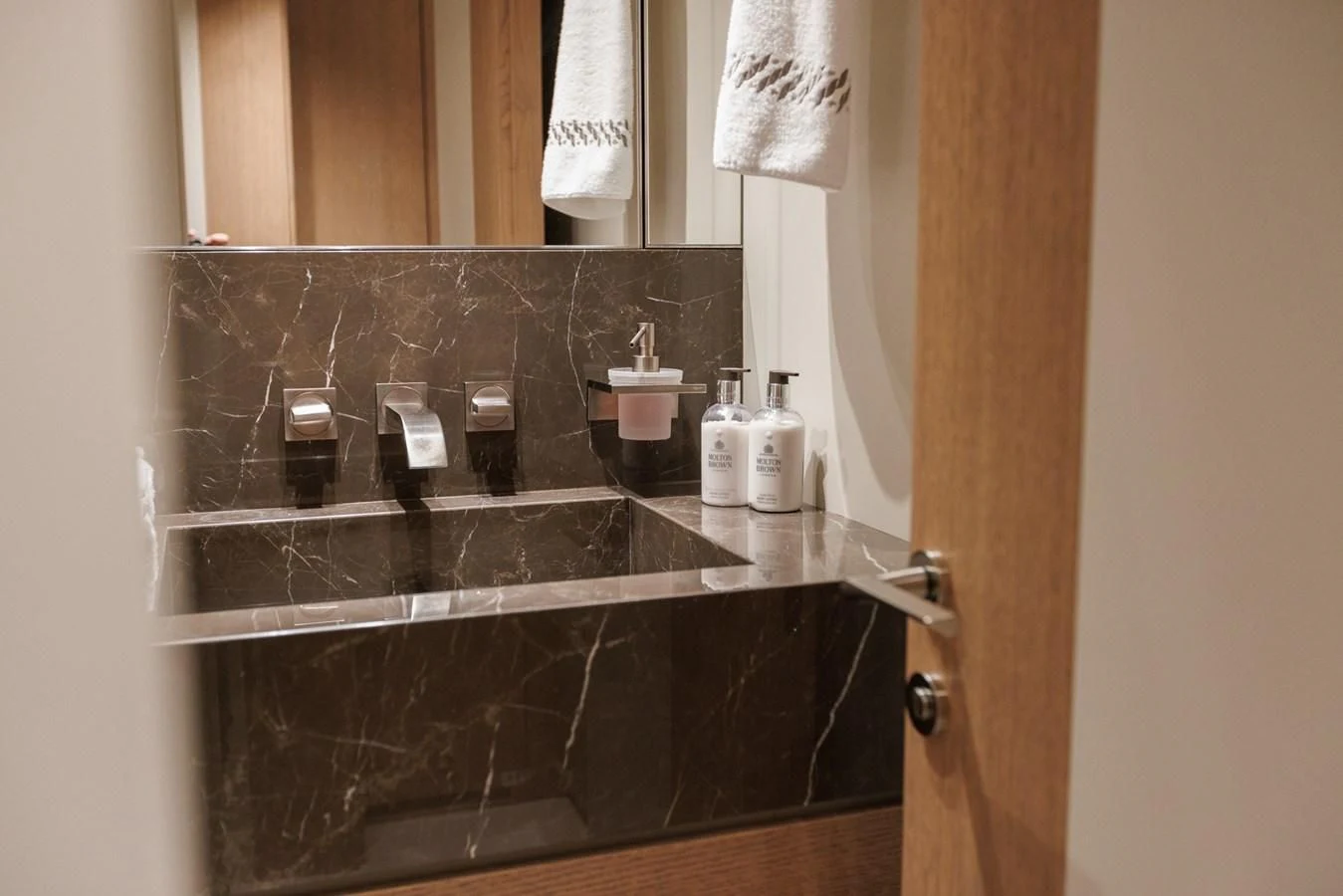 a bathroom with a countertop aboard AMIGA Yacht for Sale