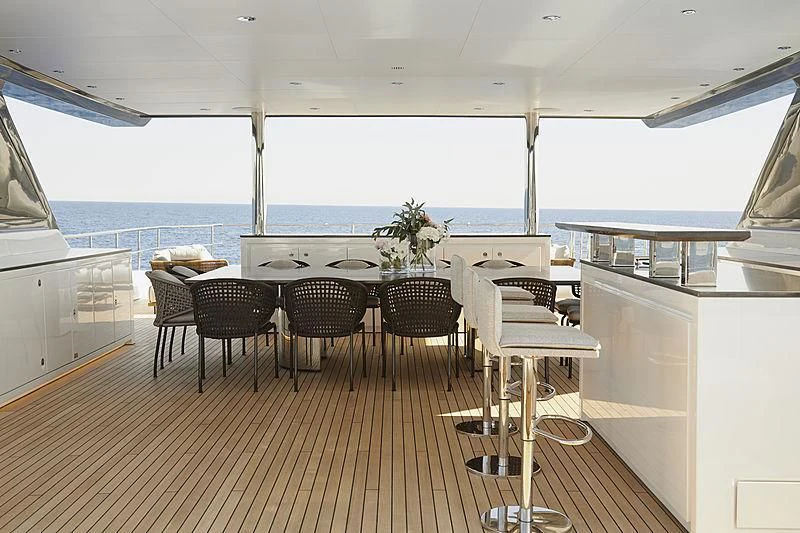 a large kitchen with a large balcony aboard ANURAG Yacht for Sale