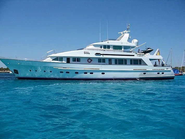 a large white boat in the water aboard ELBA Yacht for Sale