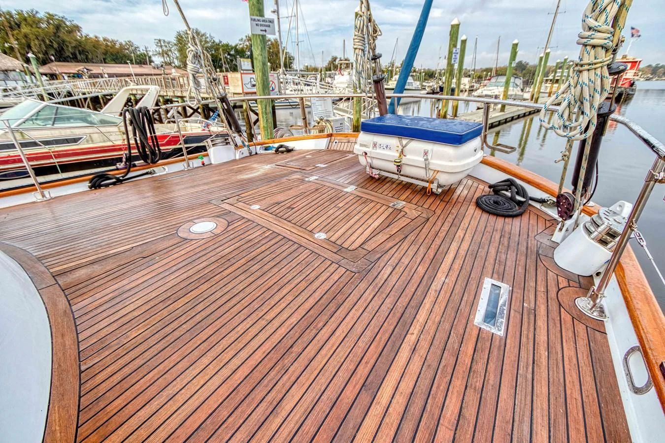 a deck with boats on it aboard ARIA Yacht for Sale