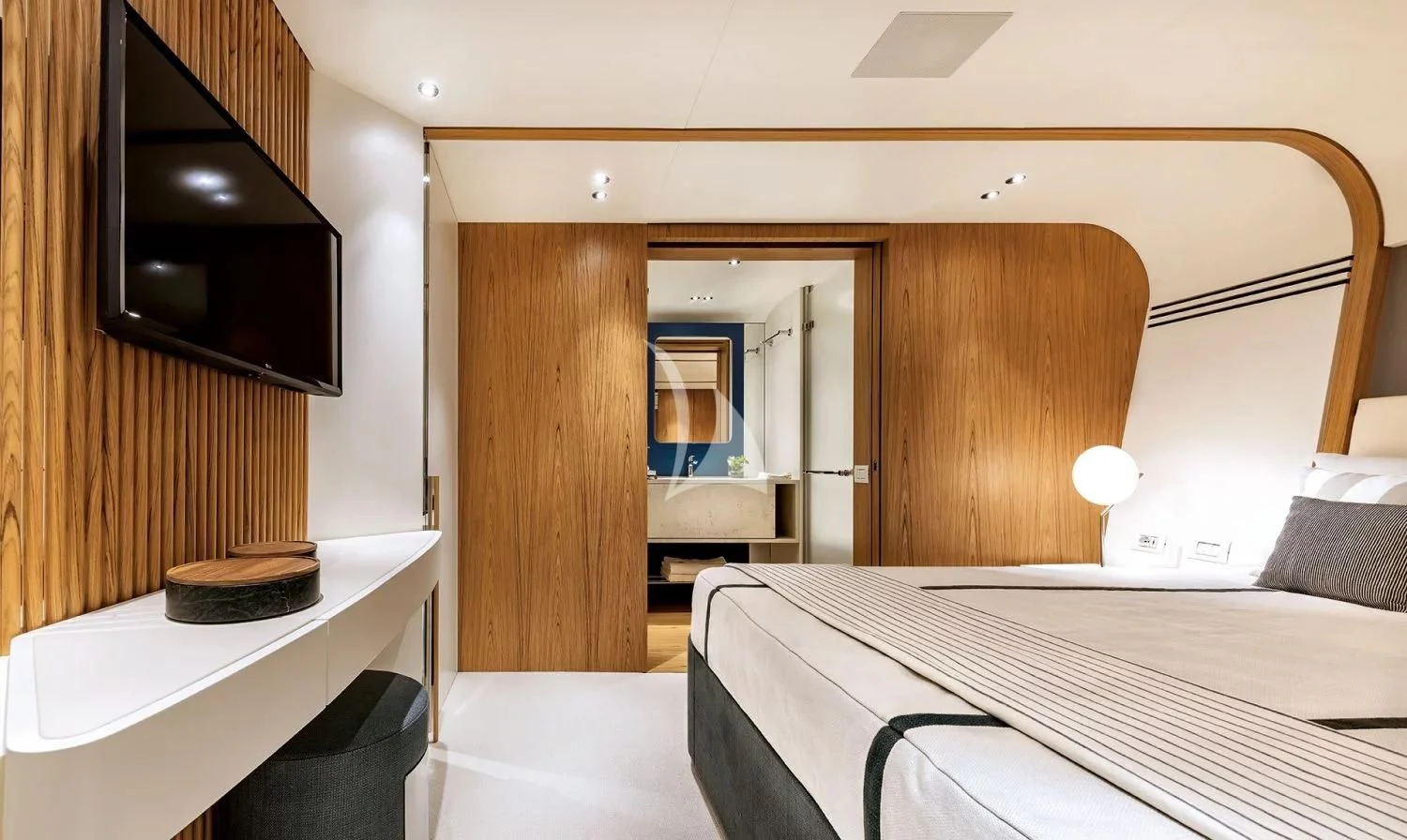 a room with a bed and a television aboard LEGEND Yacht for Sale