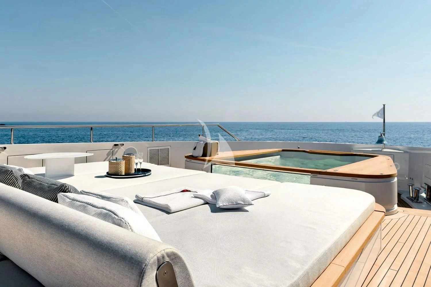 a bed with a pool table aboard LEGEND Yacht for Sale