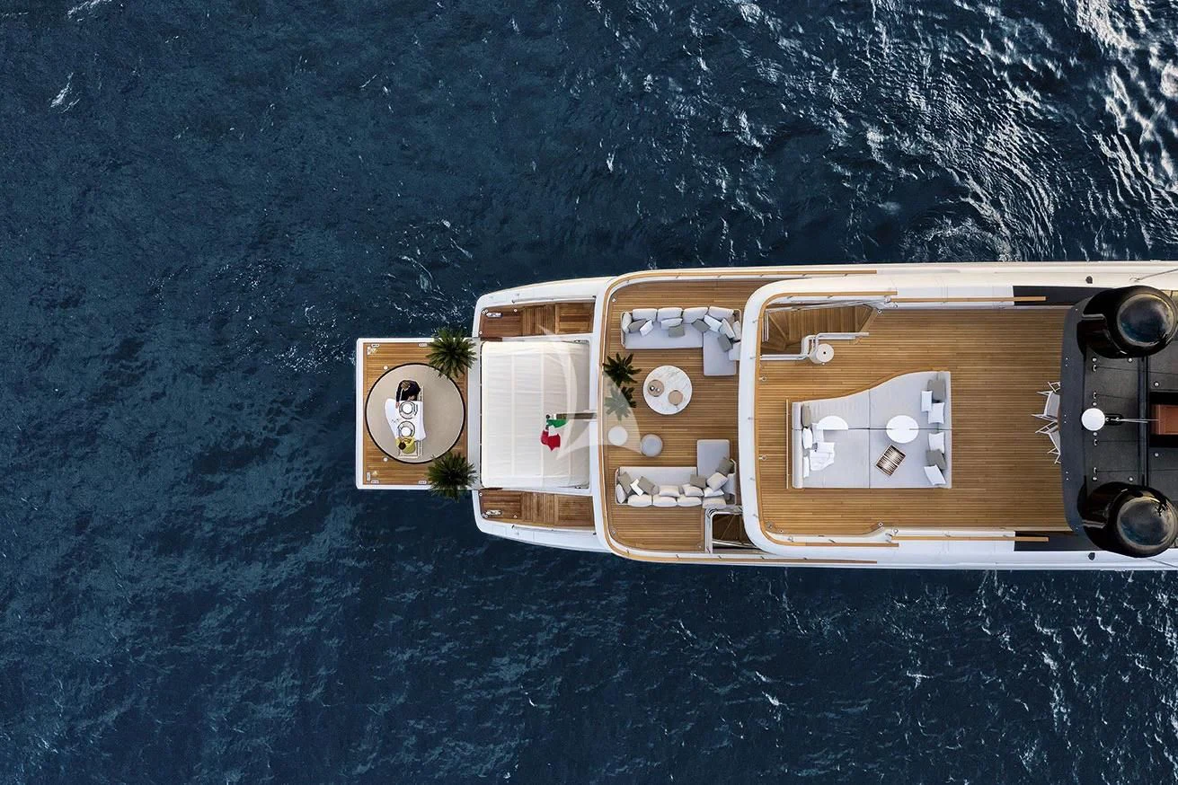 a small house with a deck and a body of water aboard LEGEND Yacht for Sale
