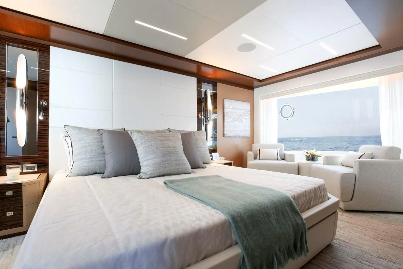 a large bed in a room aboard CHILLAXIN' Yacht for Sale