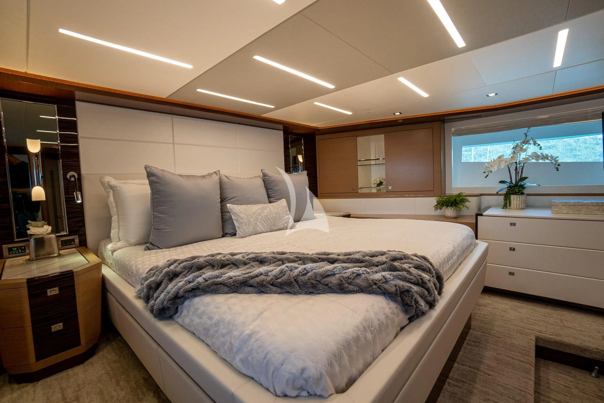a large bed in a room aboard CHILLAXIN' Yacht for Sale