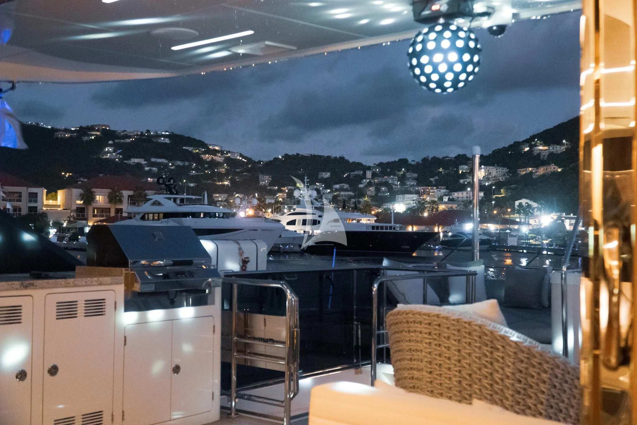 a view of a city from a balcony aboard CHILLAXIN' Yacht for Sale