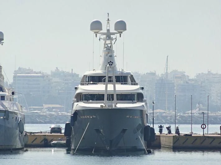 a large boat in the water aboard ELENI Yacht for Sale