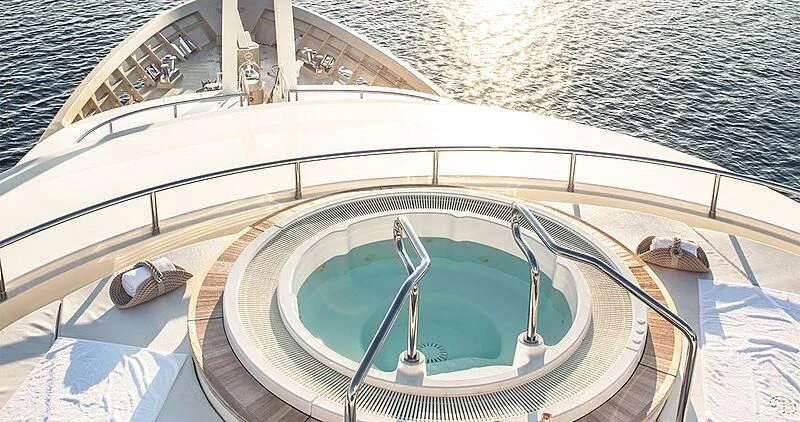 a high angle view of a swimming pool aboard ELENI Yacht for Sale
