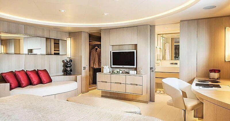 a room with a bed and a tv aboard ELENI Yacht for Sale