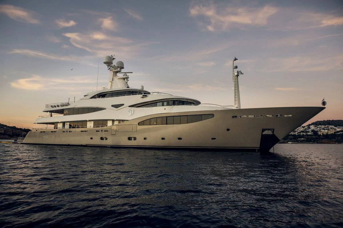 a large white yacht in the water aboard ELENI Yacht for Sale