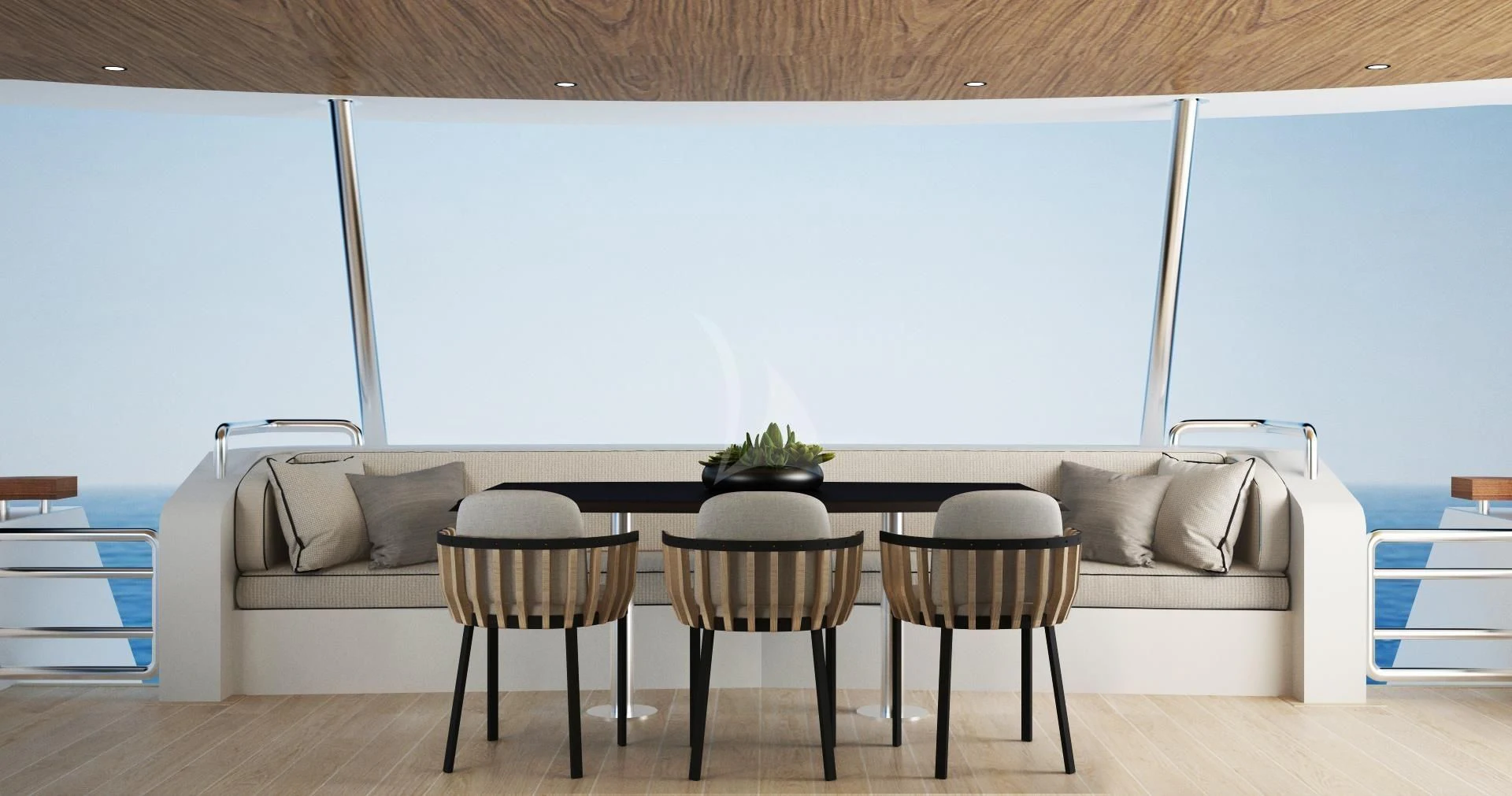 a large living room with a large window aboard FUNSEA Yacht for Sale