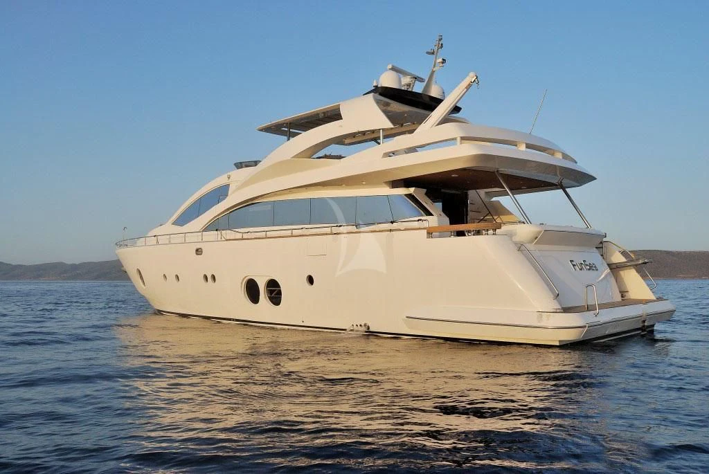 a white boat in the water aboard FUNSEA Yacht for Sale