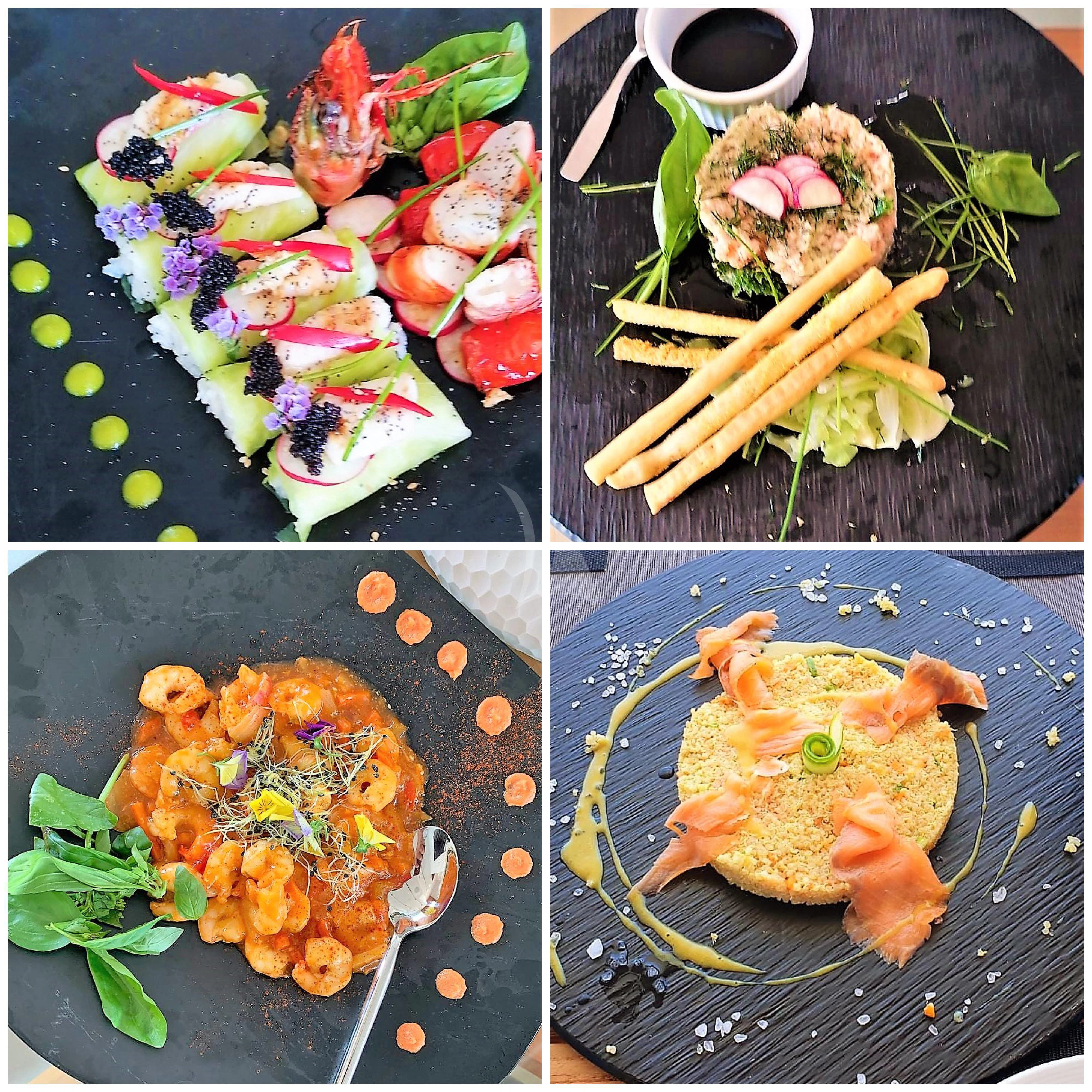 a collage of food aboard FUNSEA Yacht for Sale