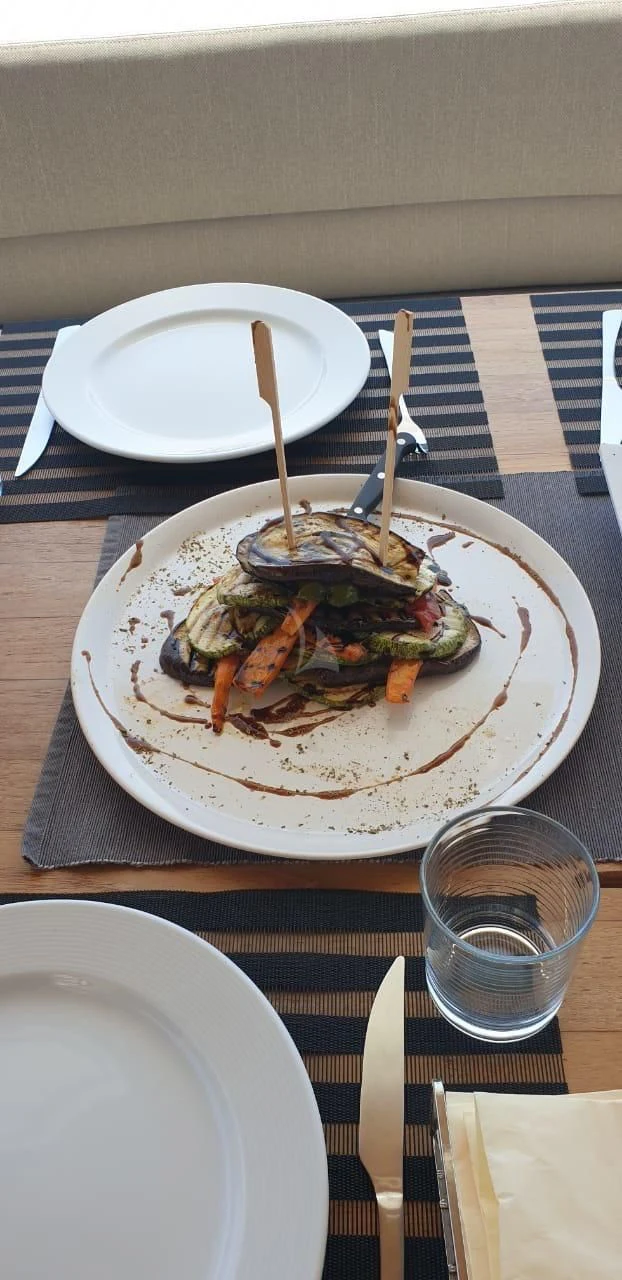 a plate of food aboard FUNSEA Yacht for Sale