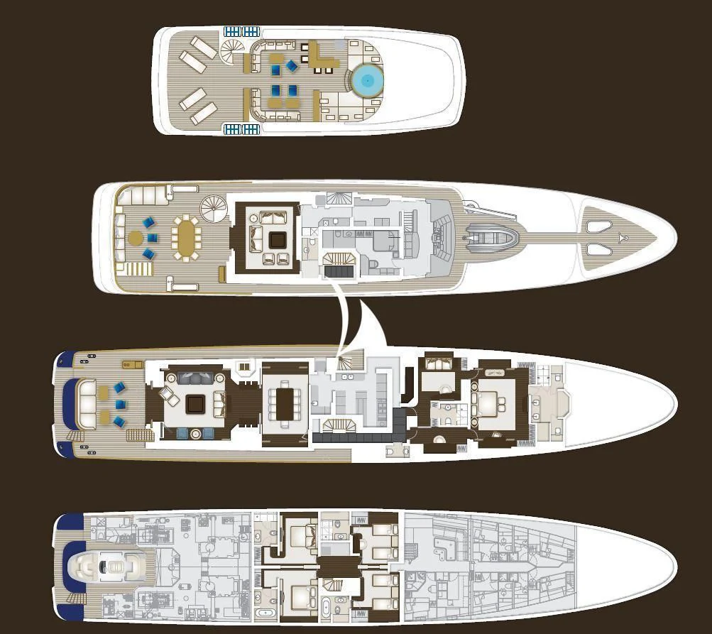 engineering drawing aboard ODESSA Yacht for Charter