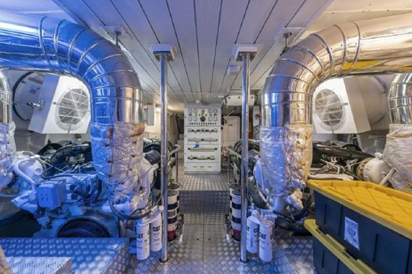 a large room with machinery aboard PURA VIDA Yacht for Sale