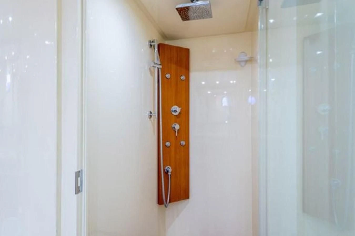 a room with white walls aboard PURA VIDA Yacht for Sale