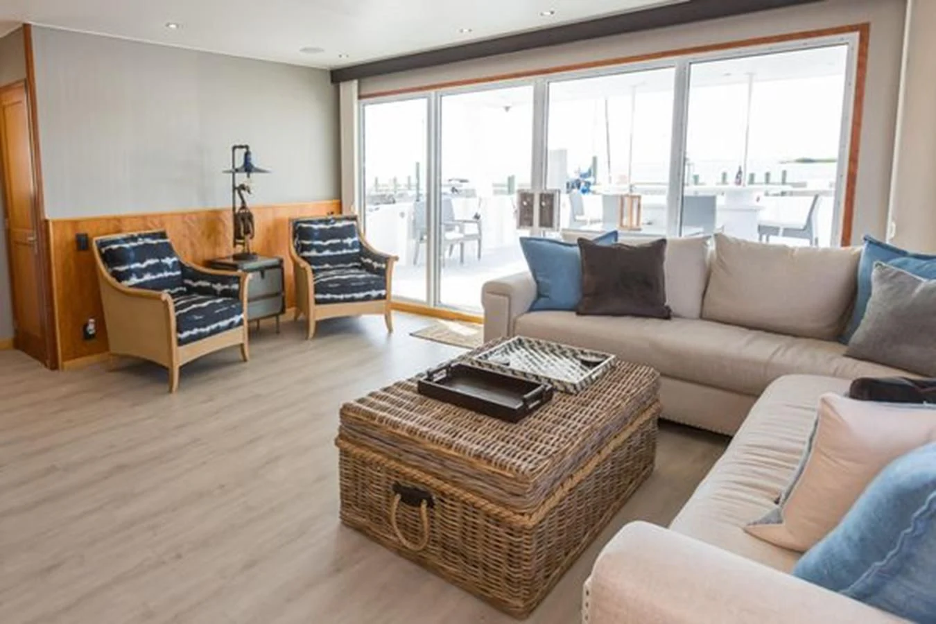 a living room with a couch and a piano aboard ISLAND SOUL Yacht for Sale