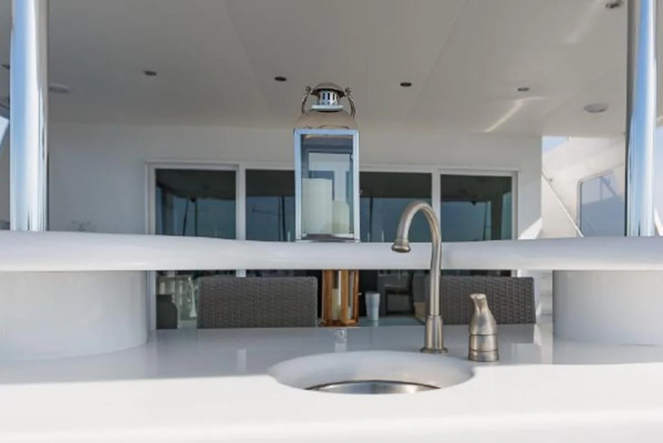 a bathroom with a sink and a mirror aboard ISLAND SOUL Yacht for Sale