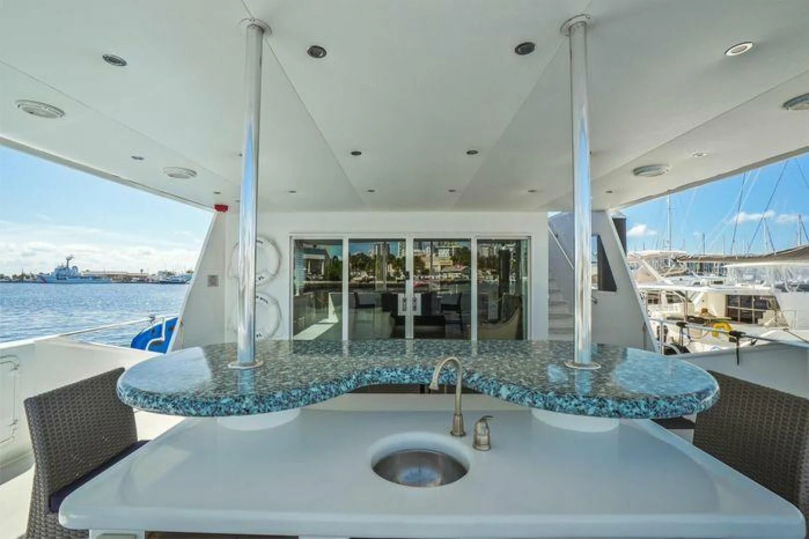 a large bathroom with a large window aboard ISLAND SOUL Yacht for Sale