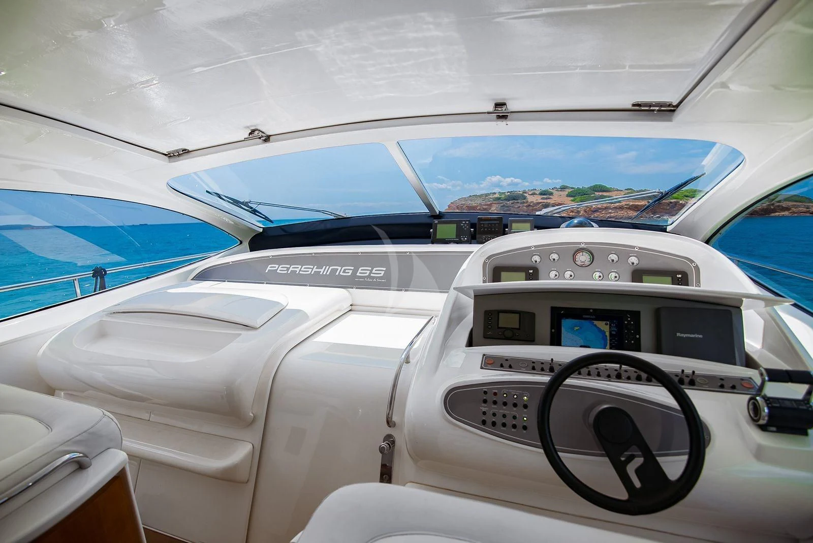 the inside of a car aboard AXION Yacht for Charter
