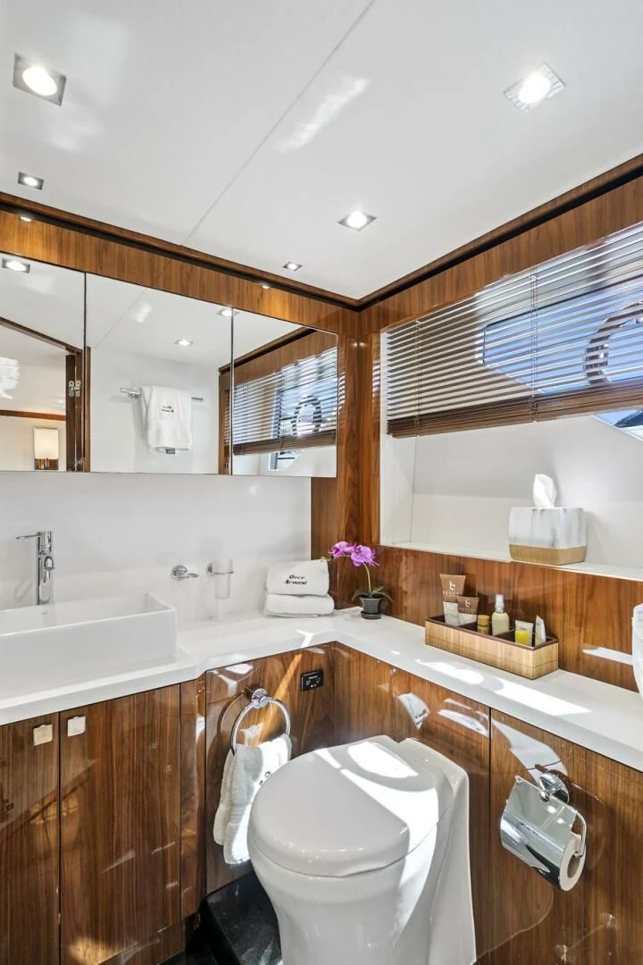 a bathroom with a toilet and a sink aboard ONCE AROUND Yacht for Sale