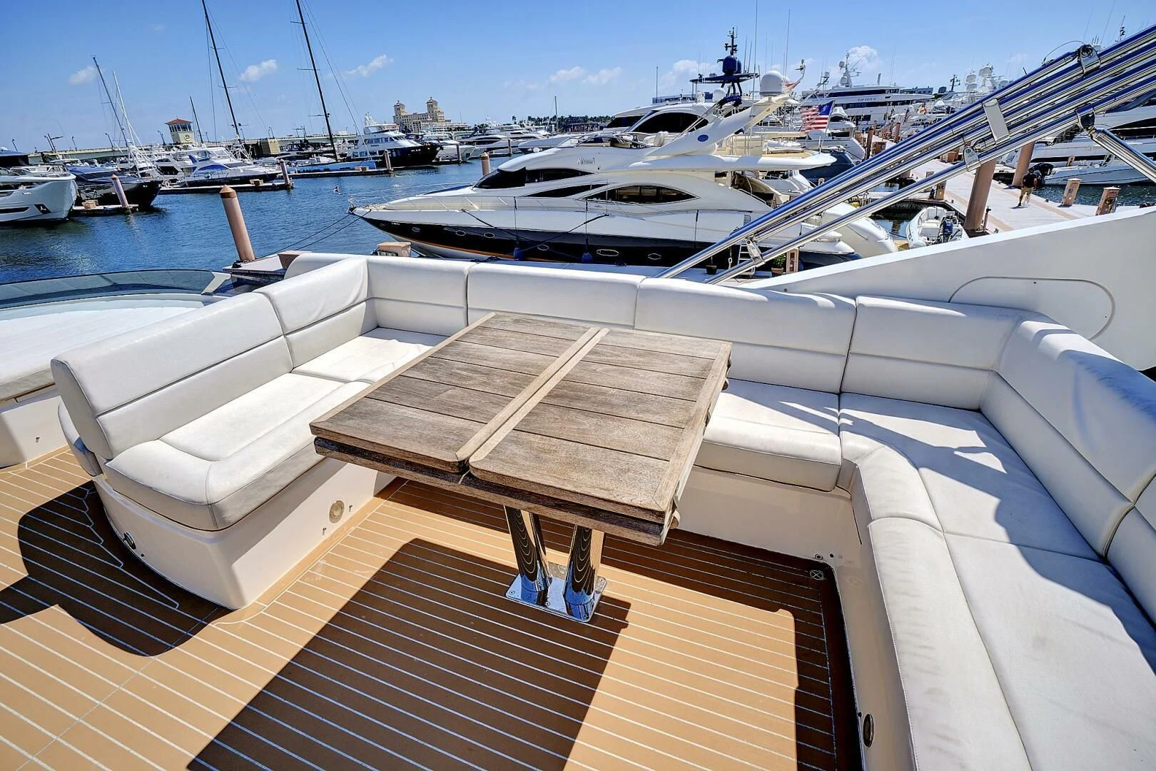 a deck with a boat on it aboard ONCE AROUND Yacht for Sale