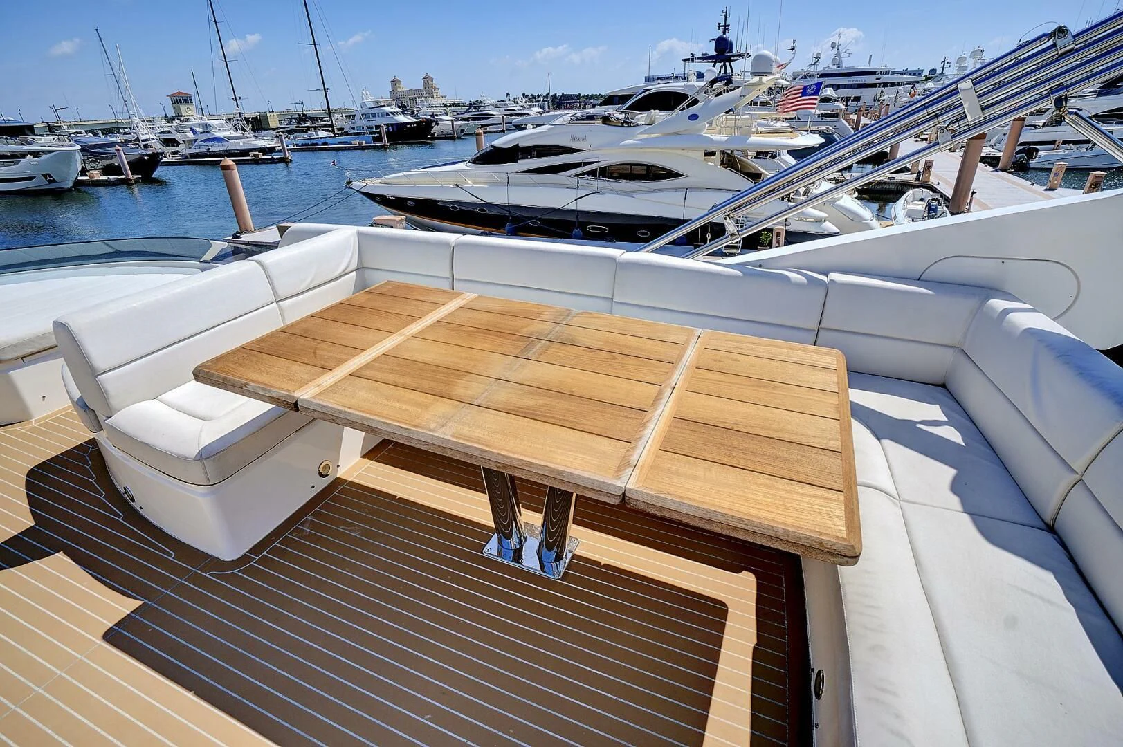 a deck with a boat on it aboard ONCE AROUND Yacht for Sale