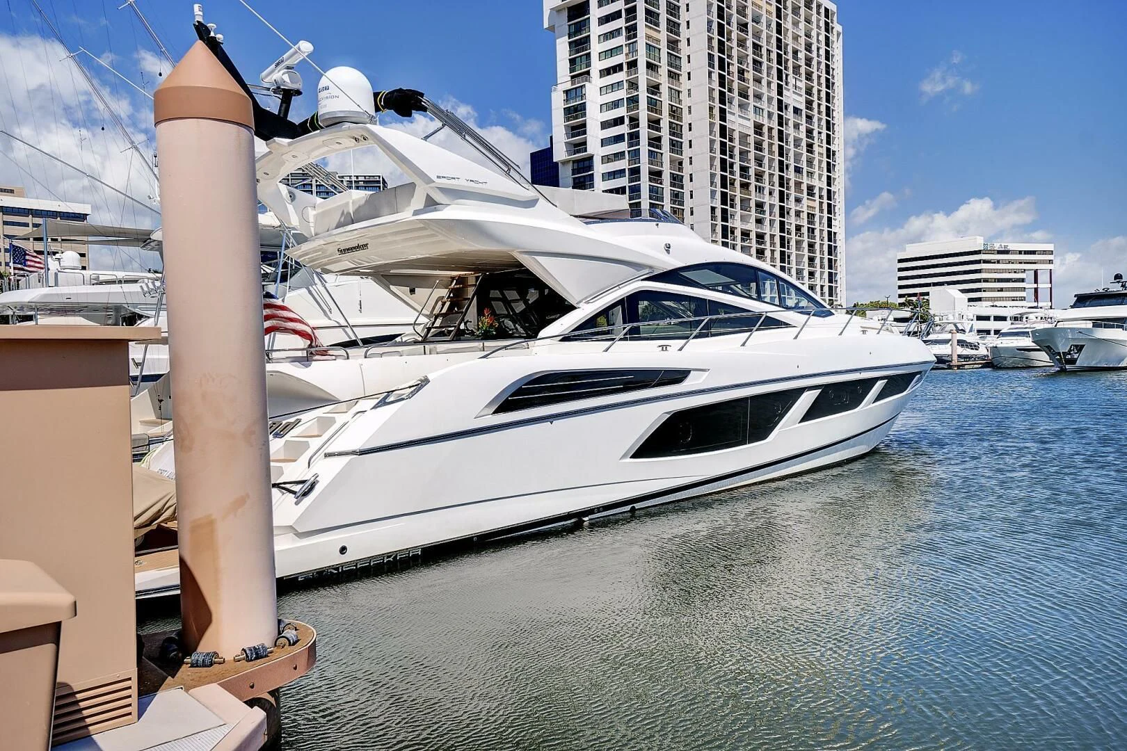 a boat docked at a pier aboard ONCE AROUND Yacht for Sale
