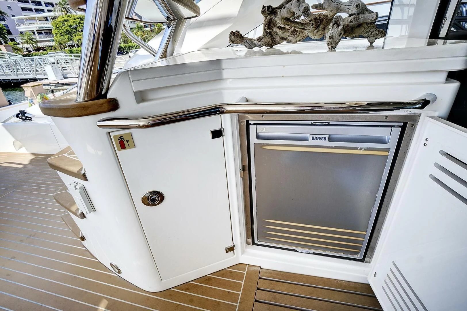 a kitchen with white cabinets aboard ONCE AROUND Yacht for Sale