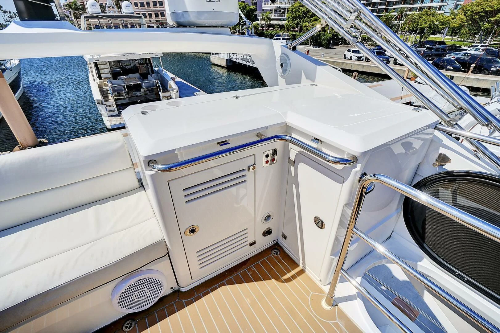 a white boat with a deck aboard ONCE AROUND Yacht for Sale