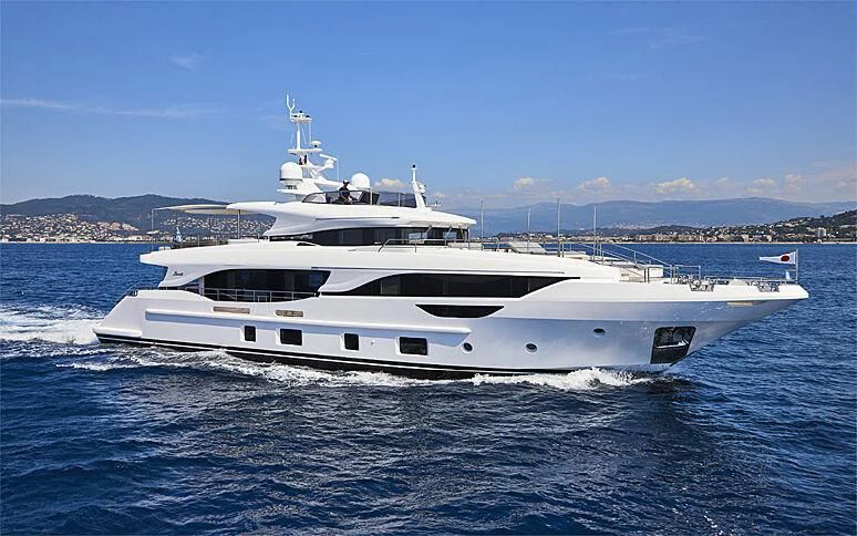 a white yacht in the water aboard AZURE DREAMS Yacht for Sale
