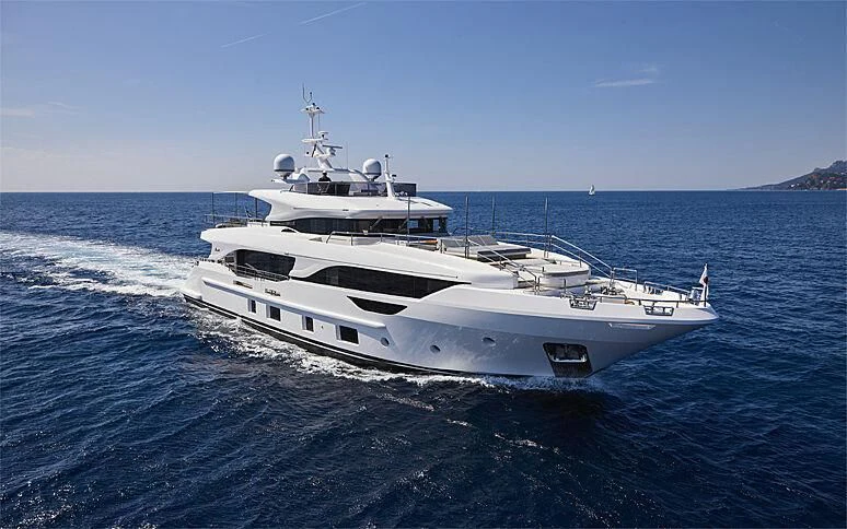 a white yacht on the water aboard AZURE DREAMS Yacht for Sale