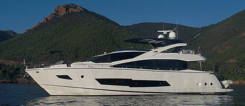 a white yacht in the water aboard RIANNA Yacht for Sale