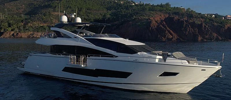 a white yacht in the water aboard RIANNA Yacht for Sale