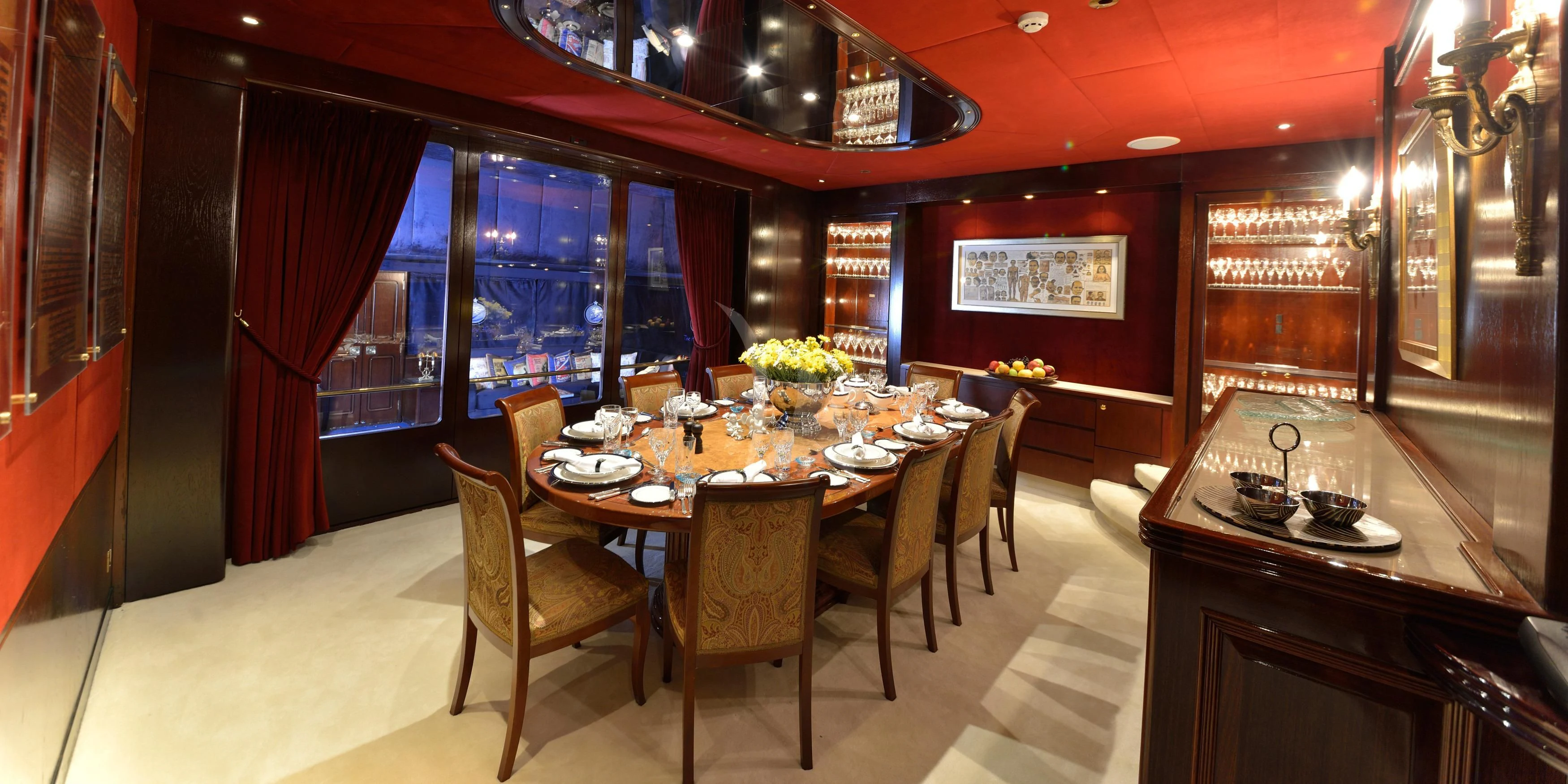 a dining room with a table aboard THE MERCY BOYS Yacht for Sale