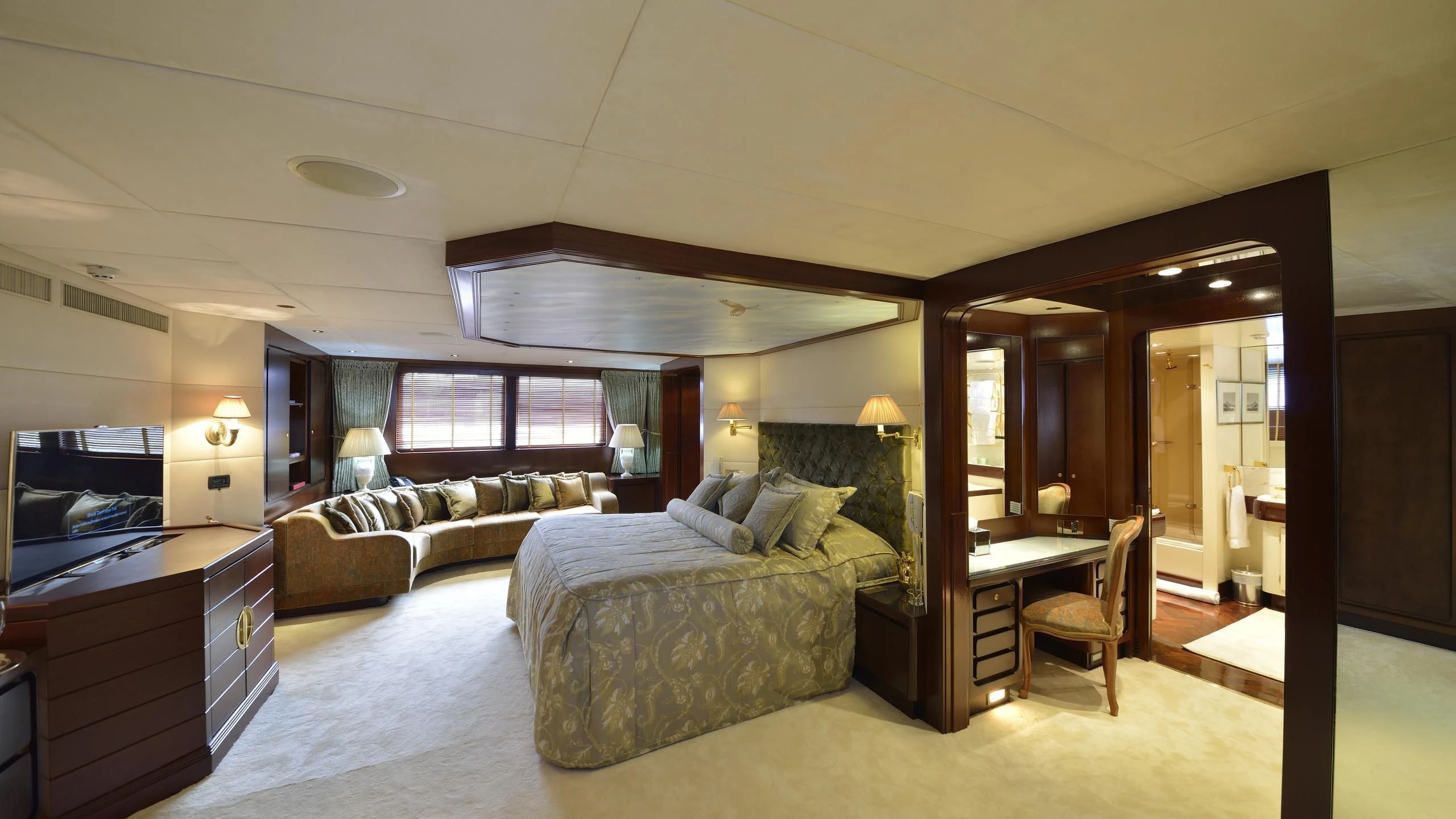 a large bedroom with a large bed aboard THE MERCY BOYS Yacht for Sale