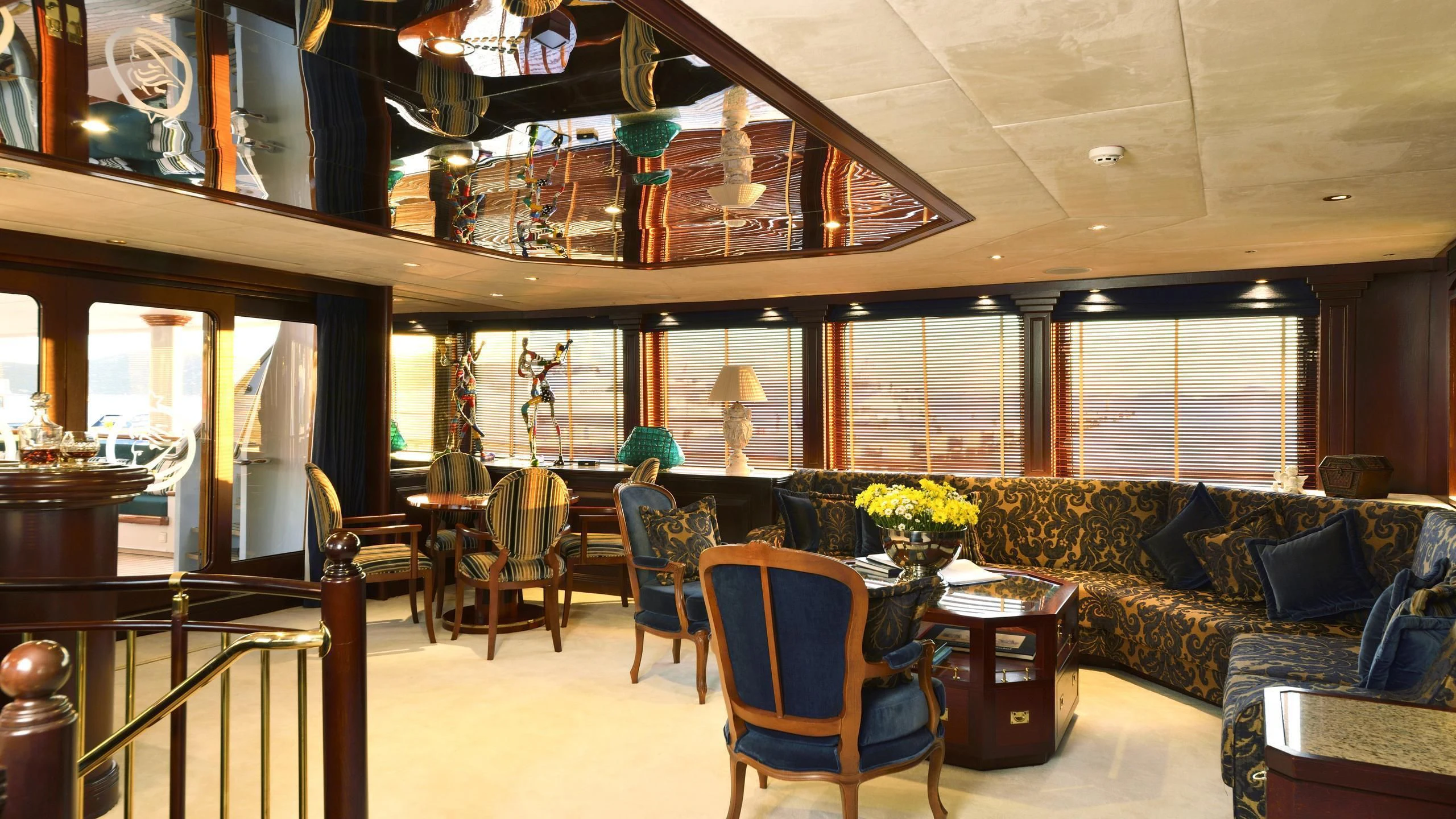 a living room with a couch and a table aboard THE MERCY BOYS Yacht for Sale