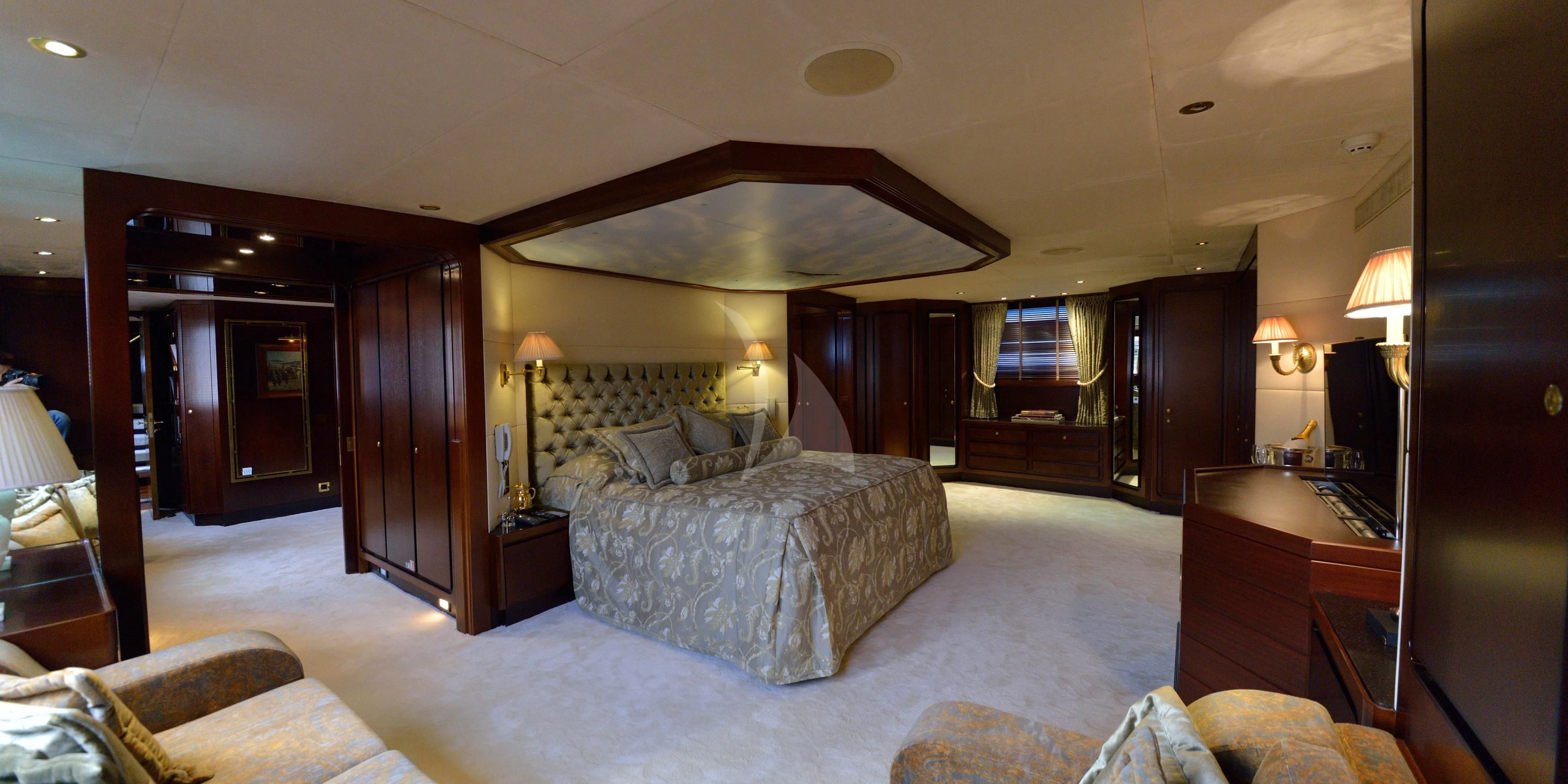 a bedroom with a large bed aboard THE MERCY BOYS Yacht for Sale