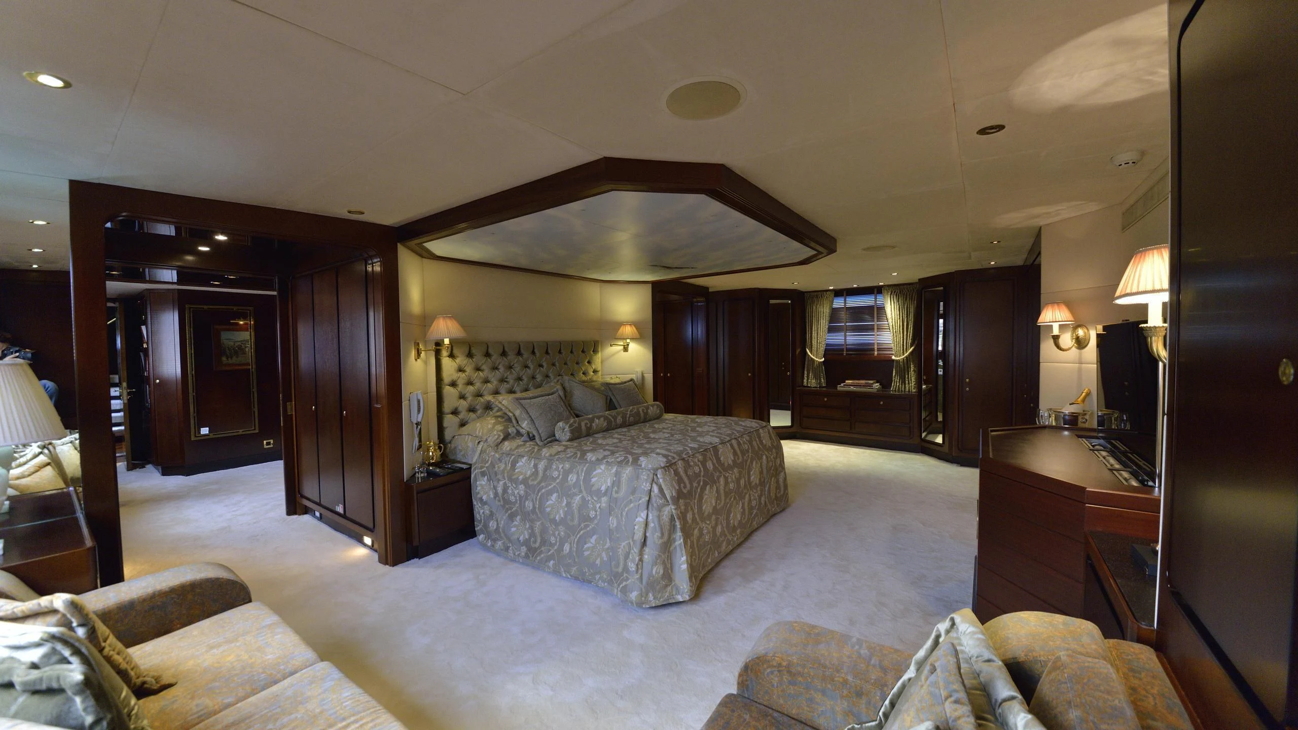 a large bedroom with a large bed aboard THE MERCY BOYS Yacht for Sale