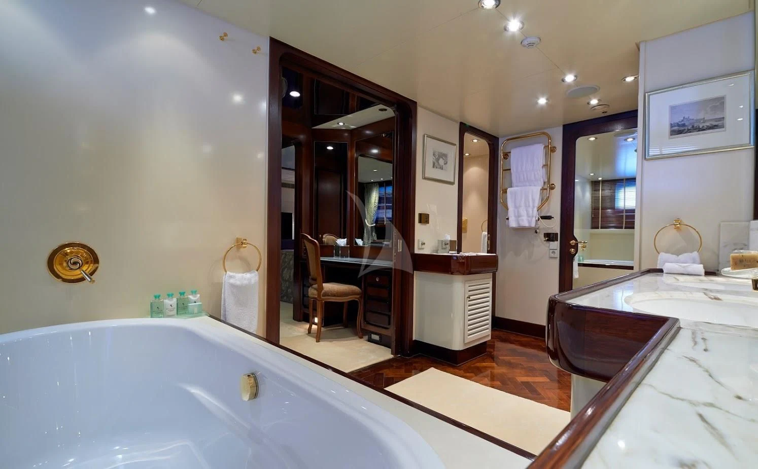 a bathroom with a large bathtub aboard THE MERCY BOYS Yacht for Sale