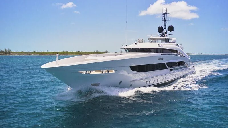 a white yacht on the water aboard ARKADIA Yacht for Charter